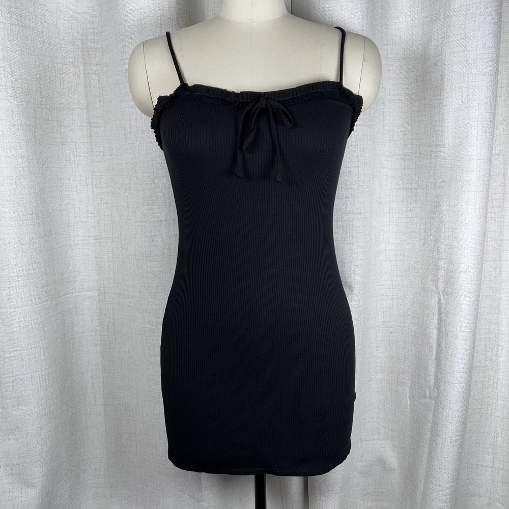 NEW! Urban Outfitters UO Newcastle Ribbed Ruffle Bodycon Mini Dress Black Small